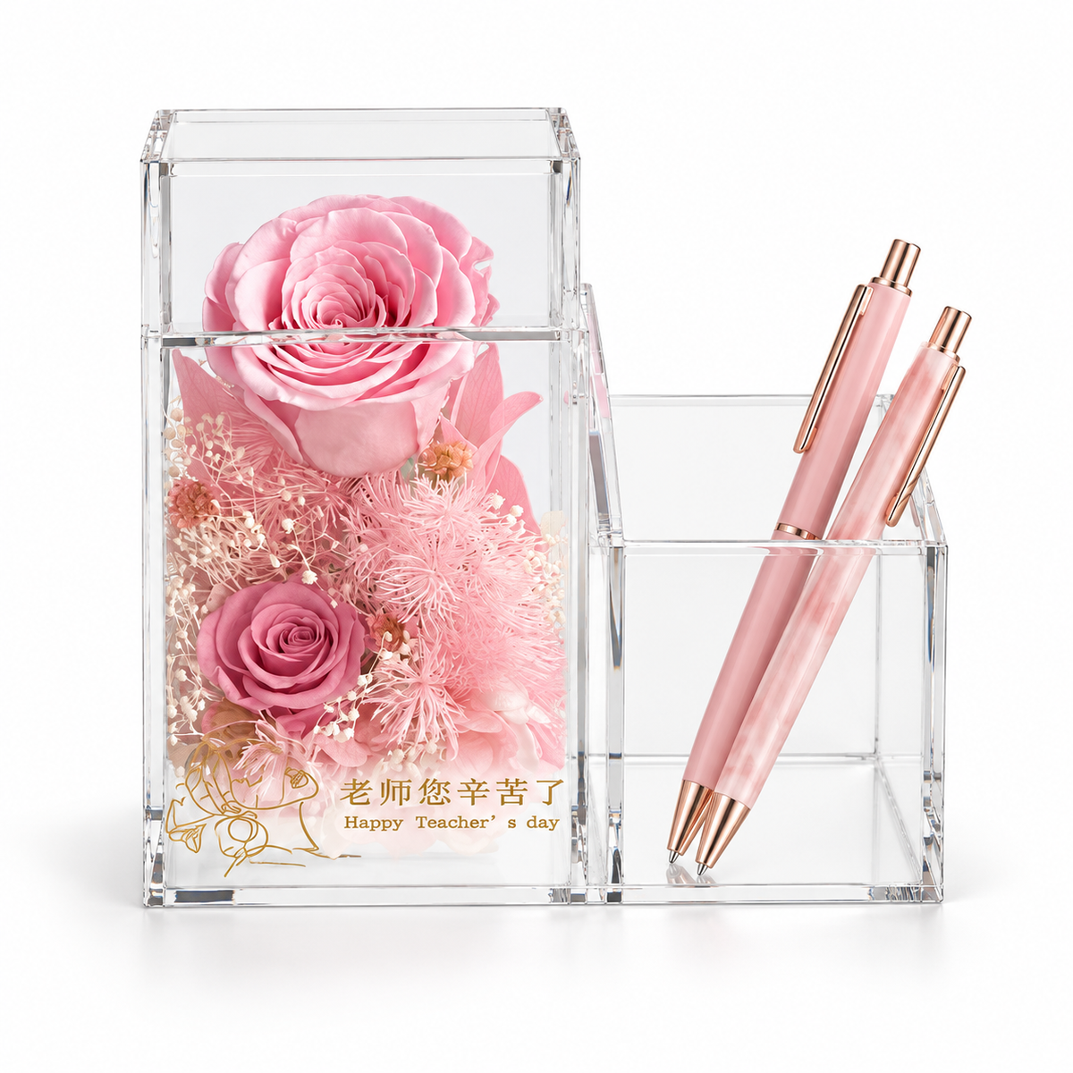 Pink Rose Desk Organizer & Pen Holder — Teacher Appreciation Gift