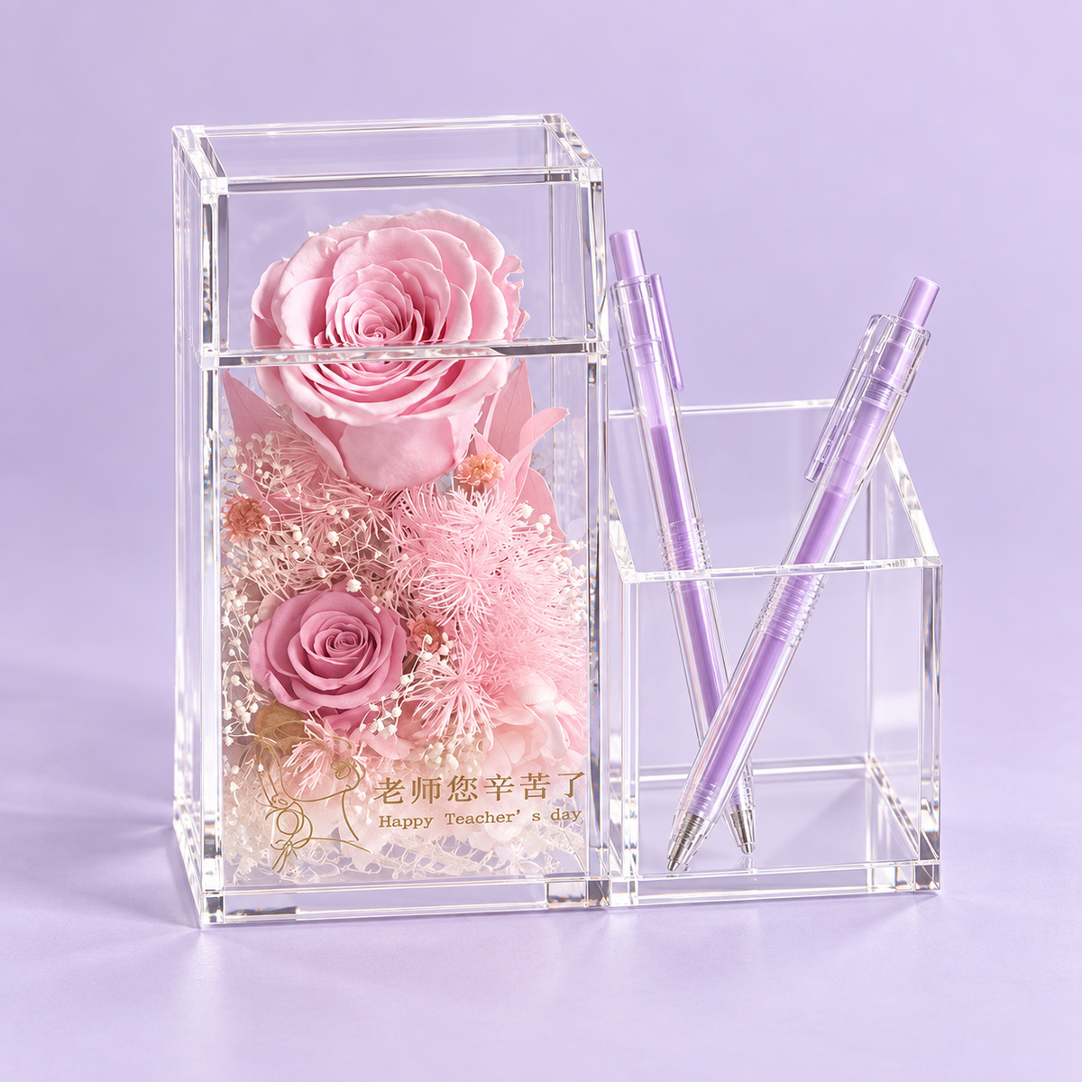 Pink Rose Desk Organizer & Pen Holder — Teacher Appreciation Gift