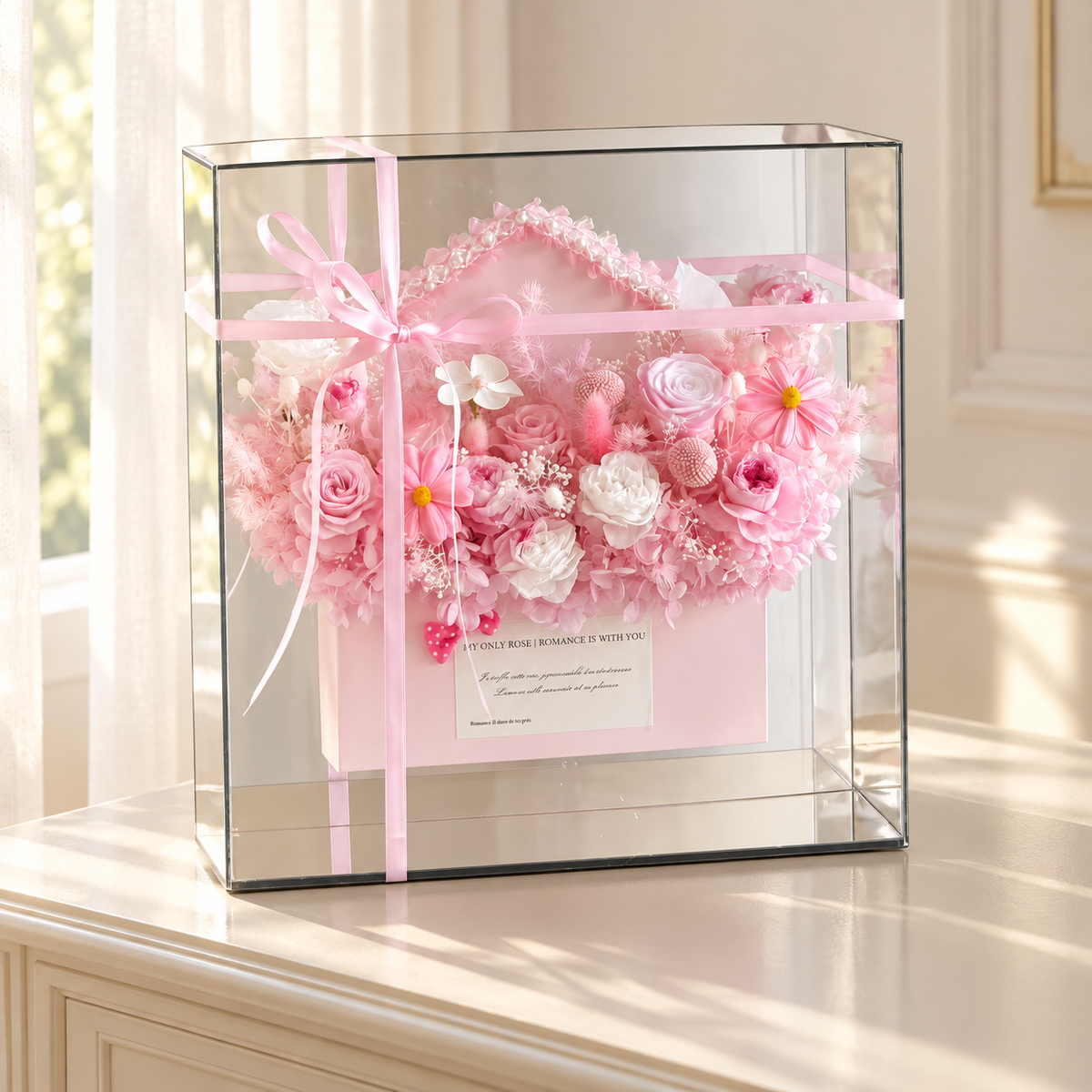 Blush Pink Floral Gift Box with Ribbon