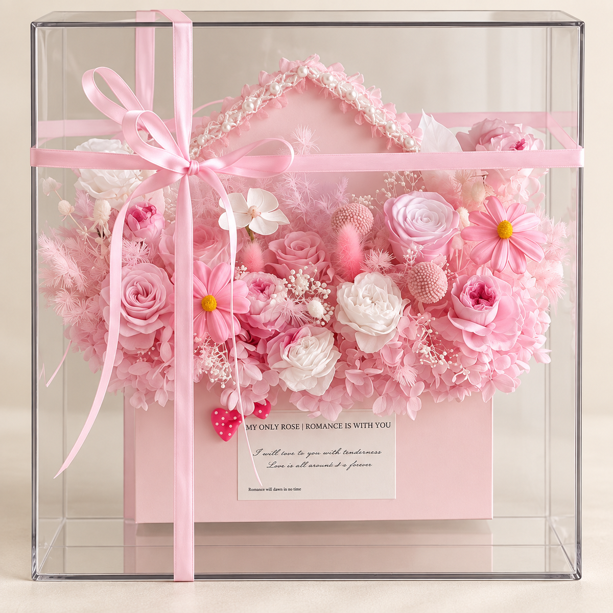 Blush Pink Floral Gift Box with Ribbon