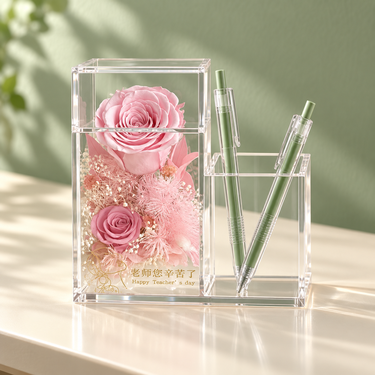 Pink Rose Desk Organizer & Pen Holder — Teacher Appreciation Gift
