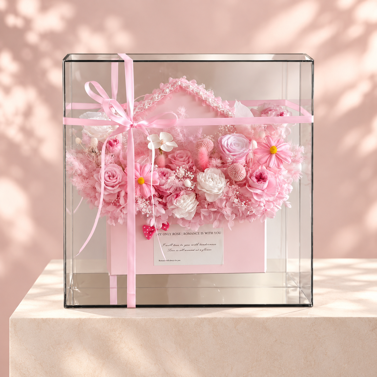 Blush Pink Floral Gift Box with Ribbon