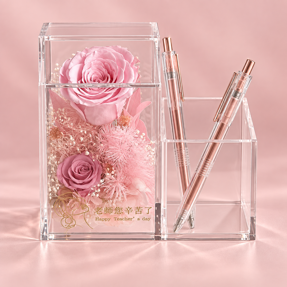 Pink Rose Desk Organizer & Pen Holder — Teacher Appreciation Gift