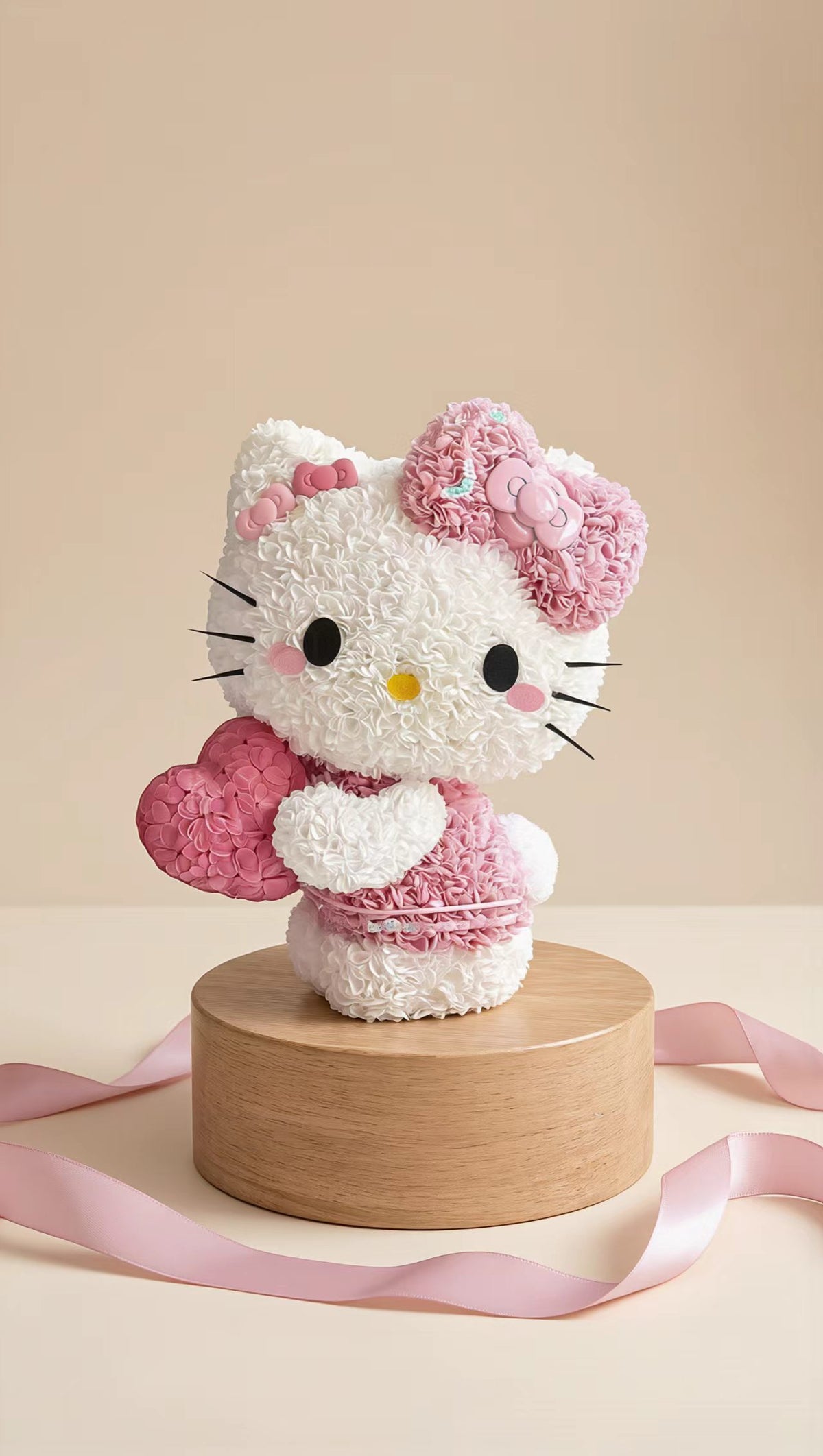 Pink & White Kitty Floral Arrangement with Heart & Bow