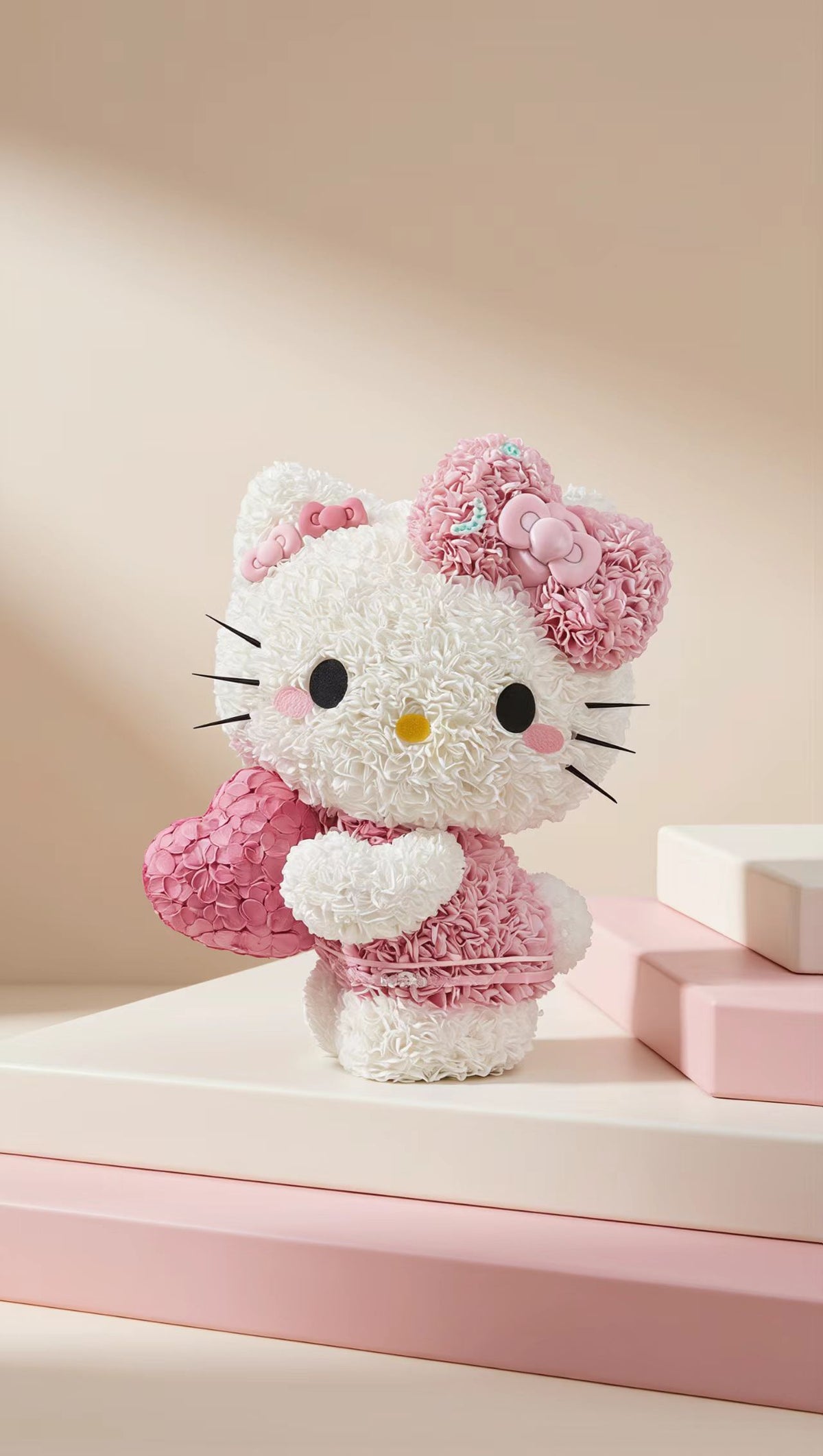 Pink & White Kitty Floral Arrangement with Heart & Bow