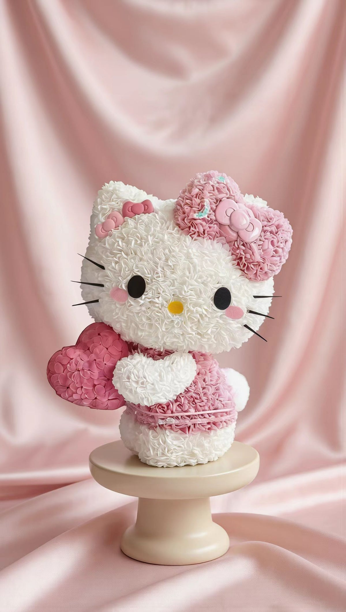 Pink & White Kitty Floral Arrangement with Heart & Bow