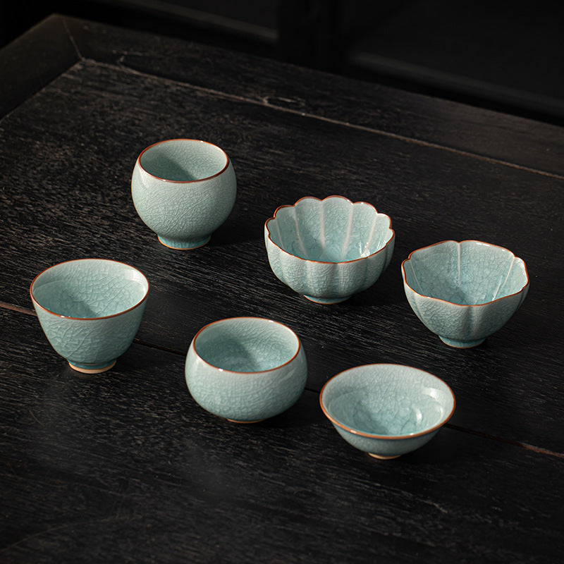 Ice Crackle Ru Kiln Teacup – Handmade Chinese Ceramic Gongfu Tea Cup | Ge Kiln Crackle Glaze Tasting Cup