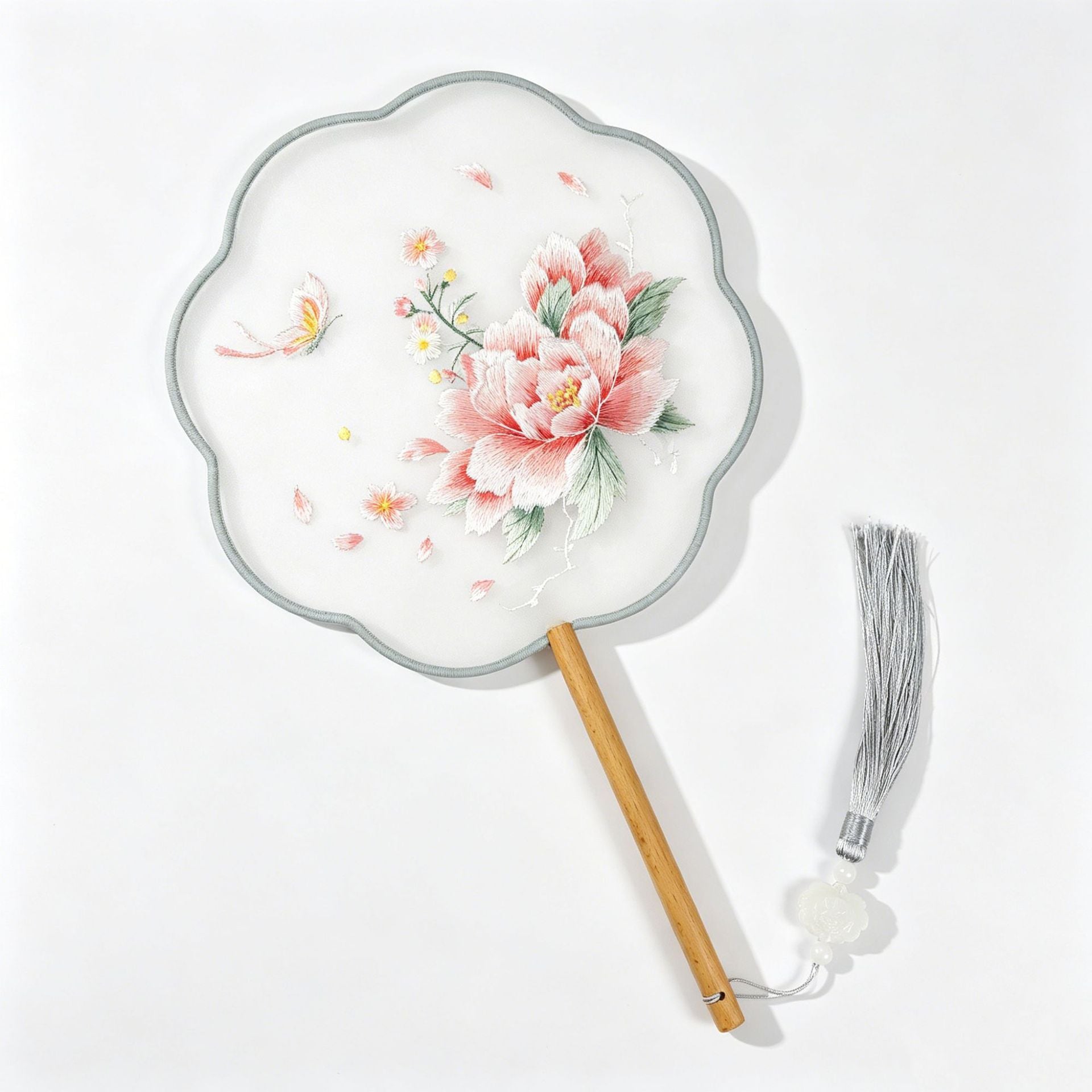 Double-sided embroidered round fan featuring the Peony Fairy-5
