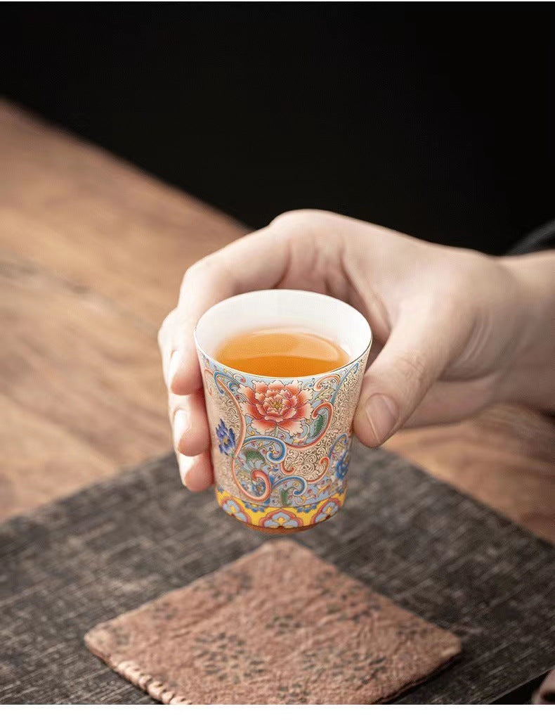 Exquisite Chinese Filigree Enamel Porcelain Cup