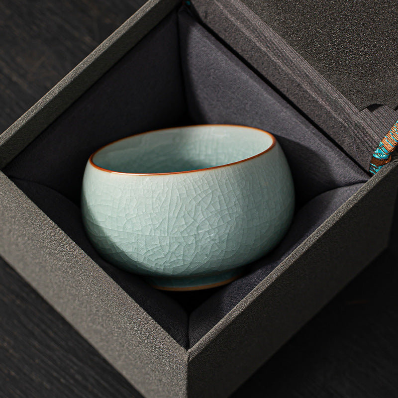 Ice Crackle Ru Kiln Teacup – Handmade Chinese Ceramic Gongfu Tea Cup | Ge Kiln Crackle Glaze Tasting Cup