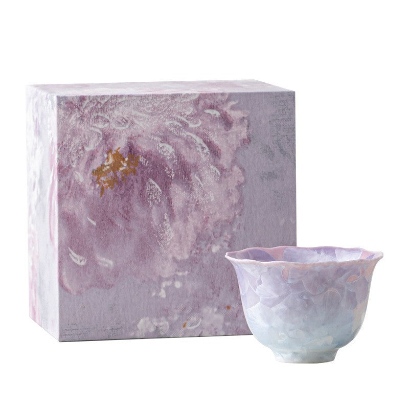 Kiln Crystal Glaze Scalloped Flared Tea Cup – Unique Gradient Pastel Gongfu Ware-2
