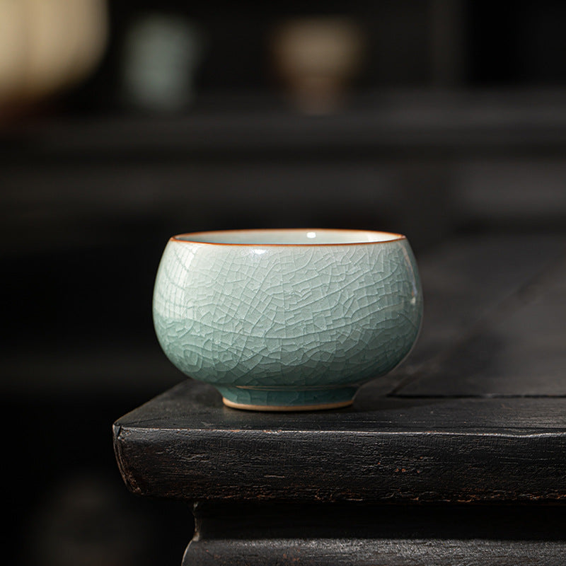 Ice Crackle Ru Kiln Teacup – Handmade Chinese Ceramic Gongfu Tea Cup | Ge Kiln Crackle Glaze Tasting Cup