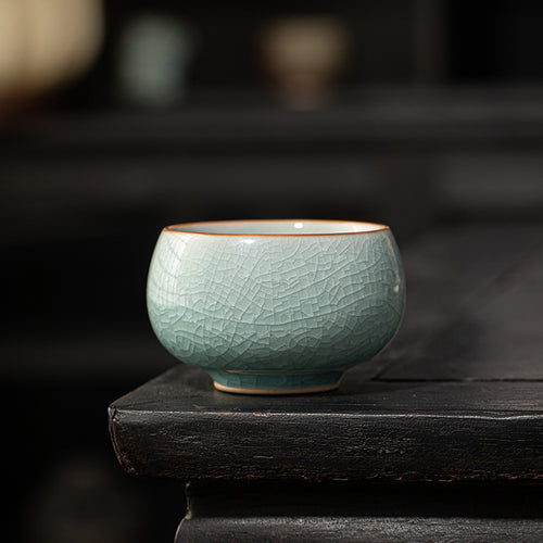 Ice Crackle Ru Kiln Teacup – Handmade Chinese Ceramic Gongfu Tea Cup | Ge Kiln Crackle Glaze Tasting Cup