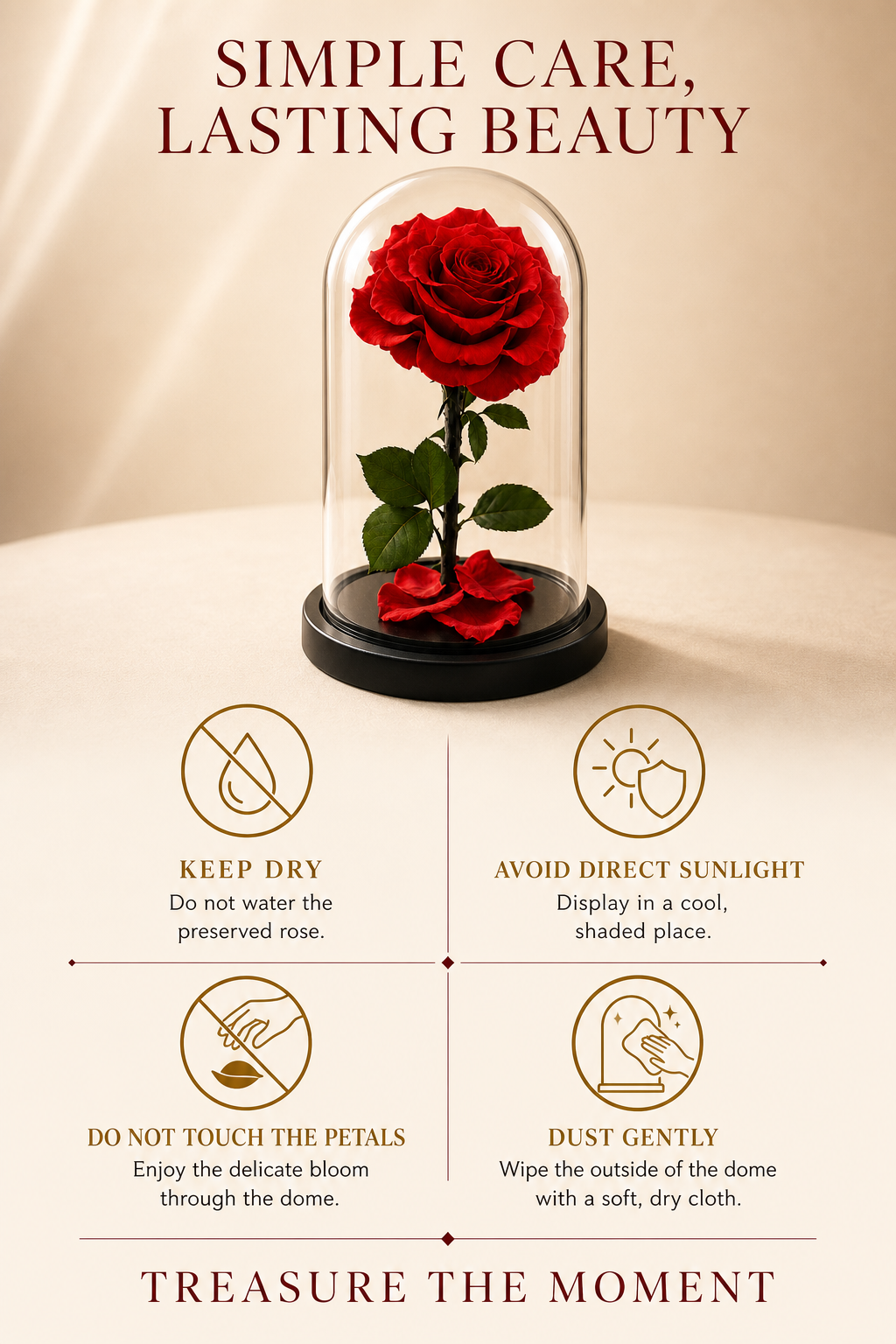 Red Preserved Rose in Glass Dome with Black Base, Single Rose Floral Display Gift for Anniversary, Birthday, Valentine's Day and Home Decor-thumbmail-4