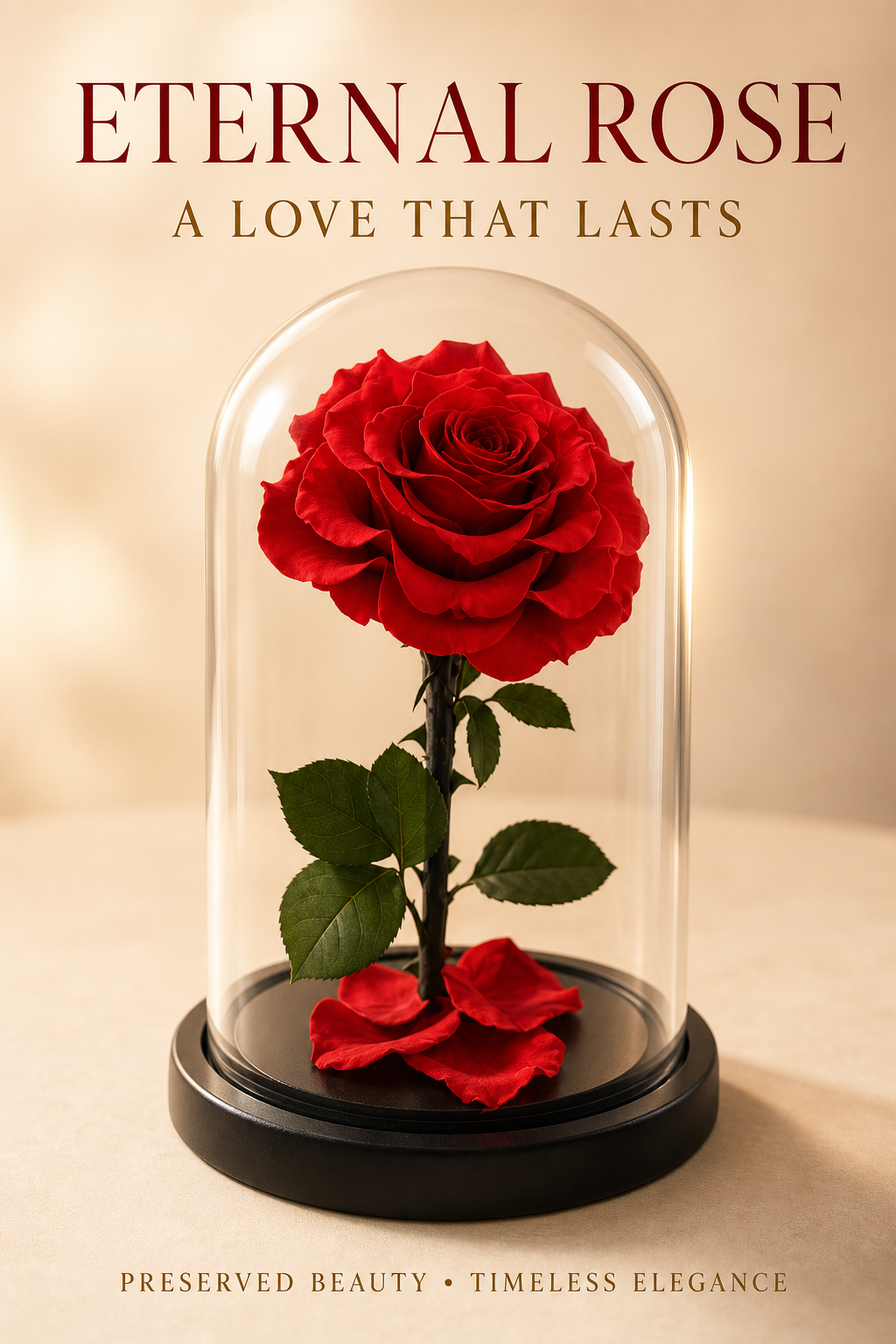 Red Preserved Rose in Glass Dome with Black Base, Single Rose Floral Display Gift for Anniversary, Birthday, Valentine's Day and Home Decor-thumbmail-3
