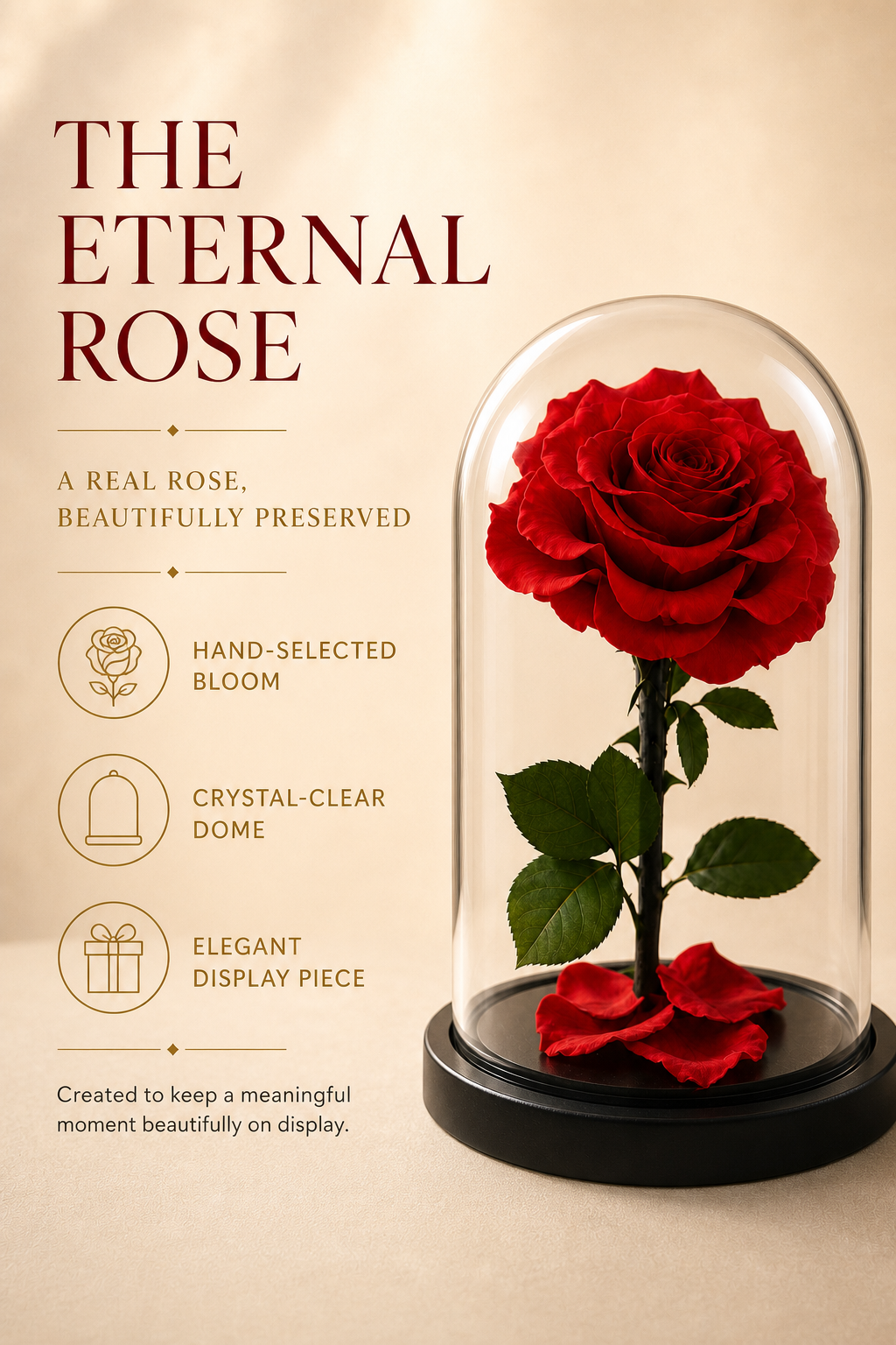 Red Preserved Rose in Glass Dome with Black Base, Single Rose Floral Display Gift for Anniversary, Birthday, Valentine's Day and Home Decor-thumbmail-5