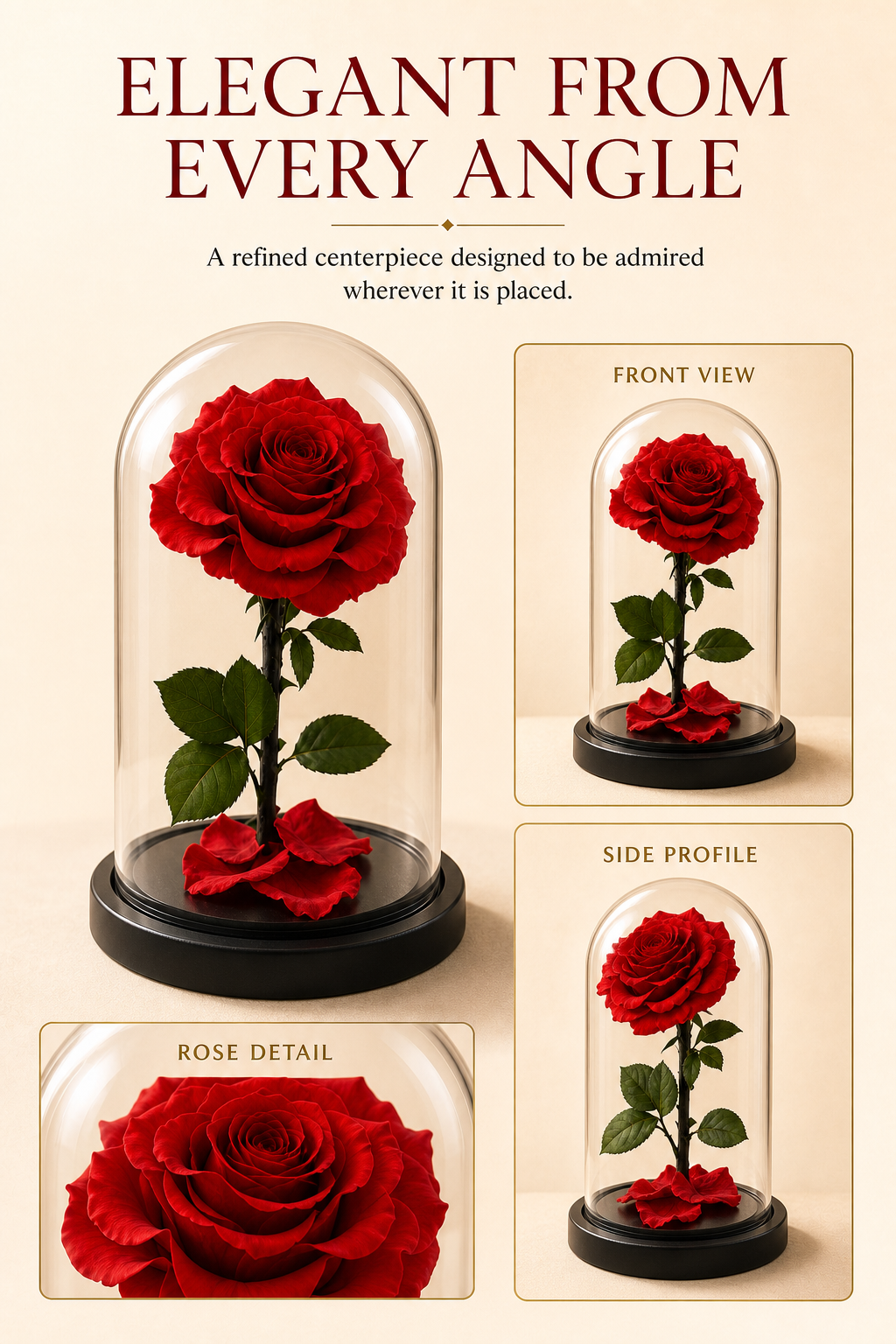 Red Preserved Rose in Glass Dome with Black Base, Single Rose Floral Display Gift for Anniversary, Birthday, Valentine's Day and Home Decor-thumbmail-9