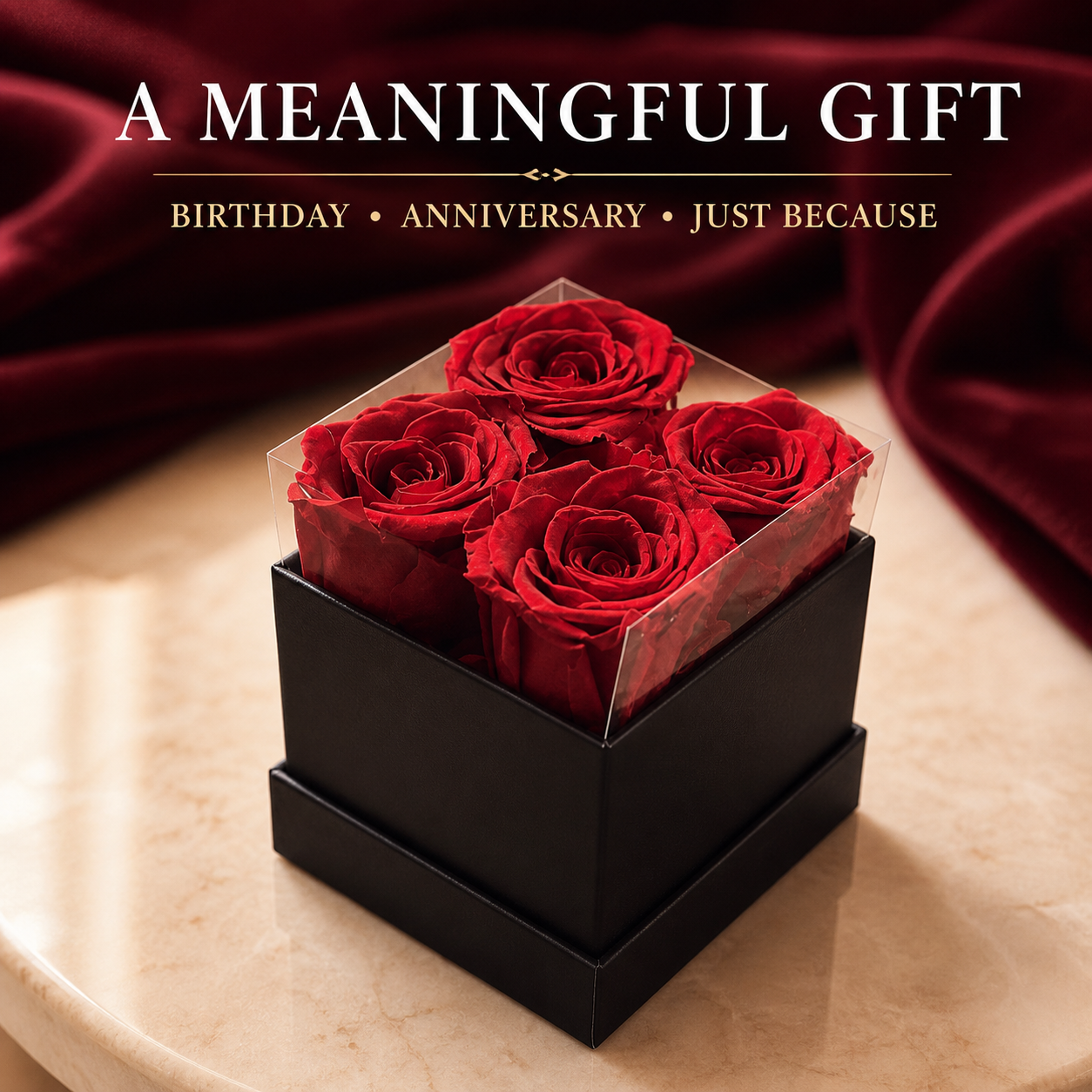 4 Preserved Red Roses in Black Gift Box with Clear Acrylic Cover, Romantic Floral Gift for Birthday, Anniversary and Valentine's Day-thumbmail-2