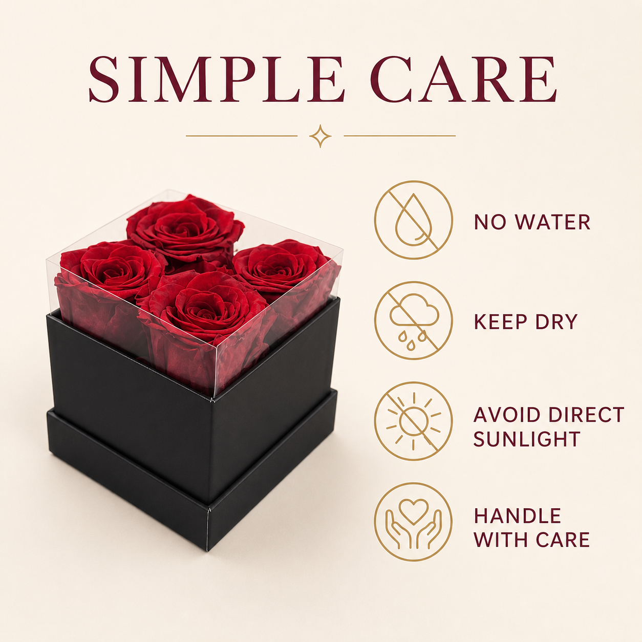 4 Preserved Red Roses in Black Gift Box with Clear Acrylic Cover, Romantic Floral Gift for Birthday, Anniversary and Valentine's Day-thumbmail-4