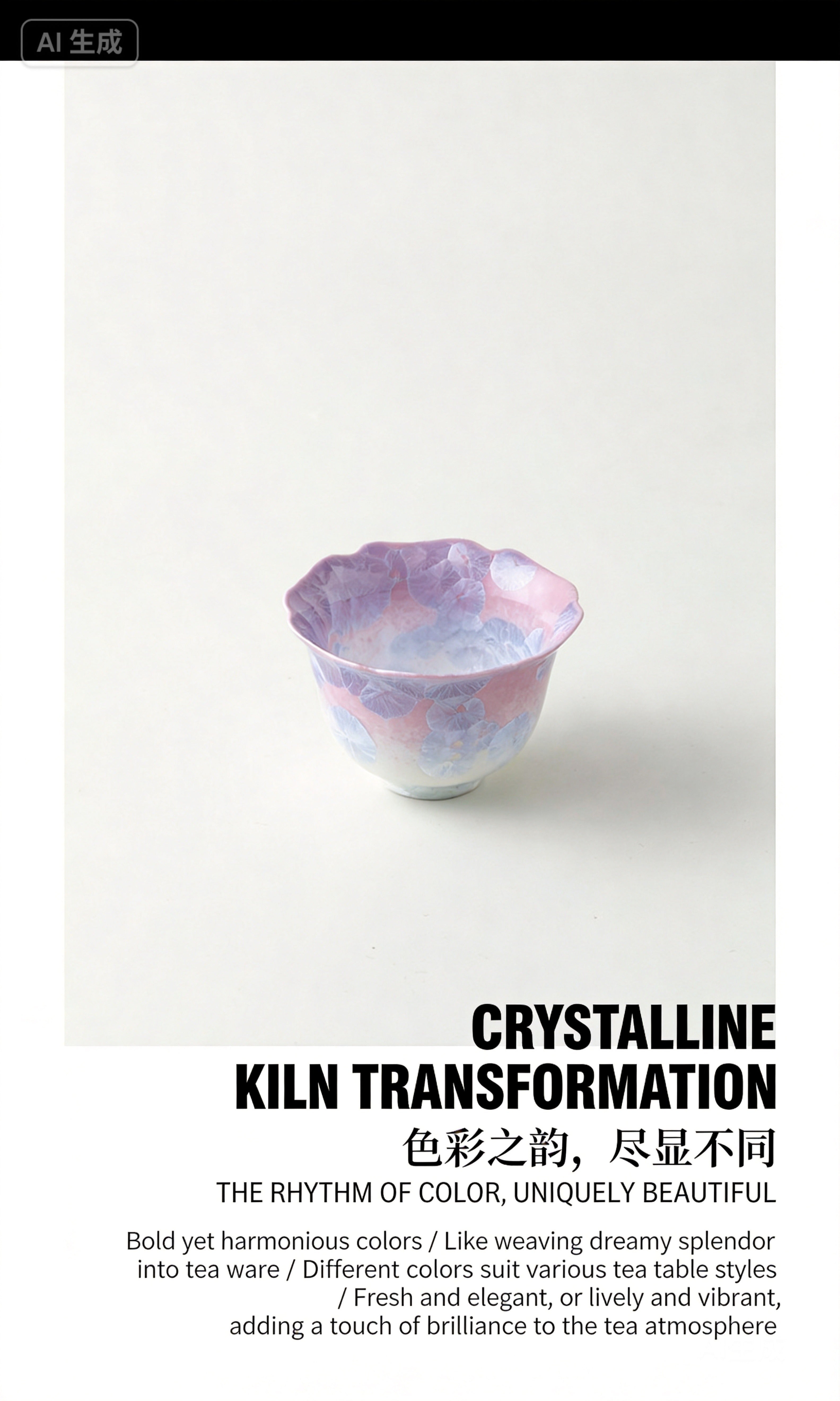 Kiln Crystal Glaze Scalloped Flared Tea Cup – Unique Gradient Pastel Gongfu Ware-9