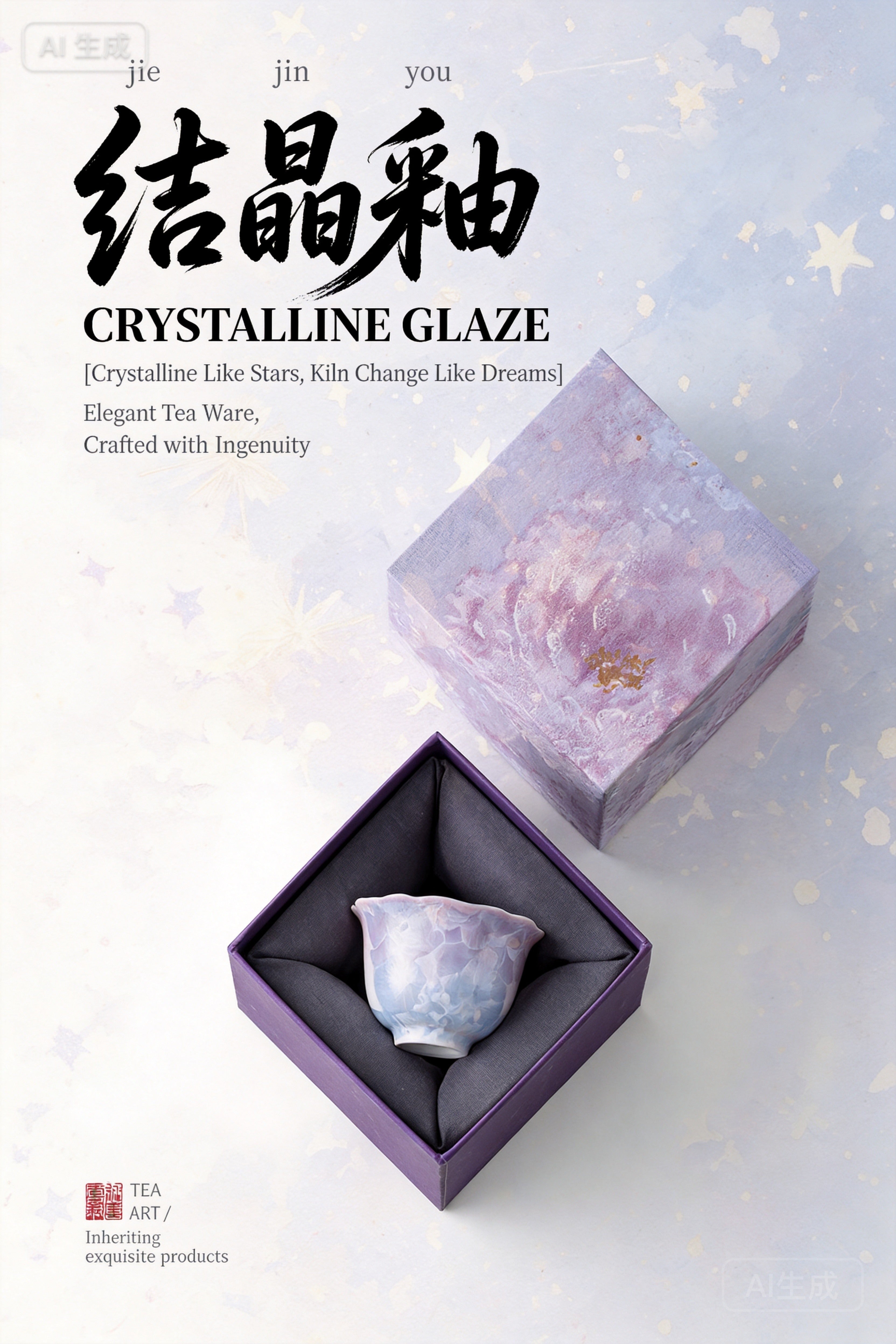 Kiln Crystal Glaze Scalloped Flared Tea Cup – Unique Gradient Pastel Gongfu Ware-1