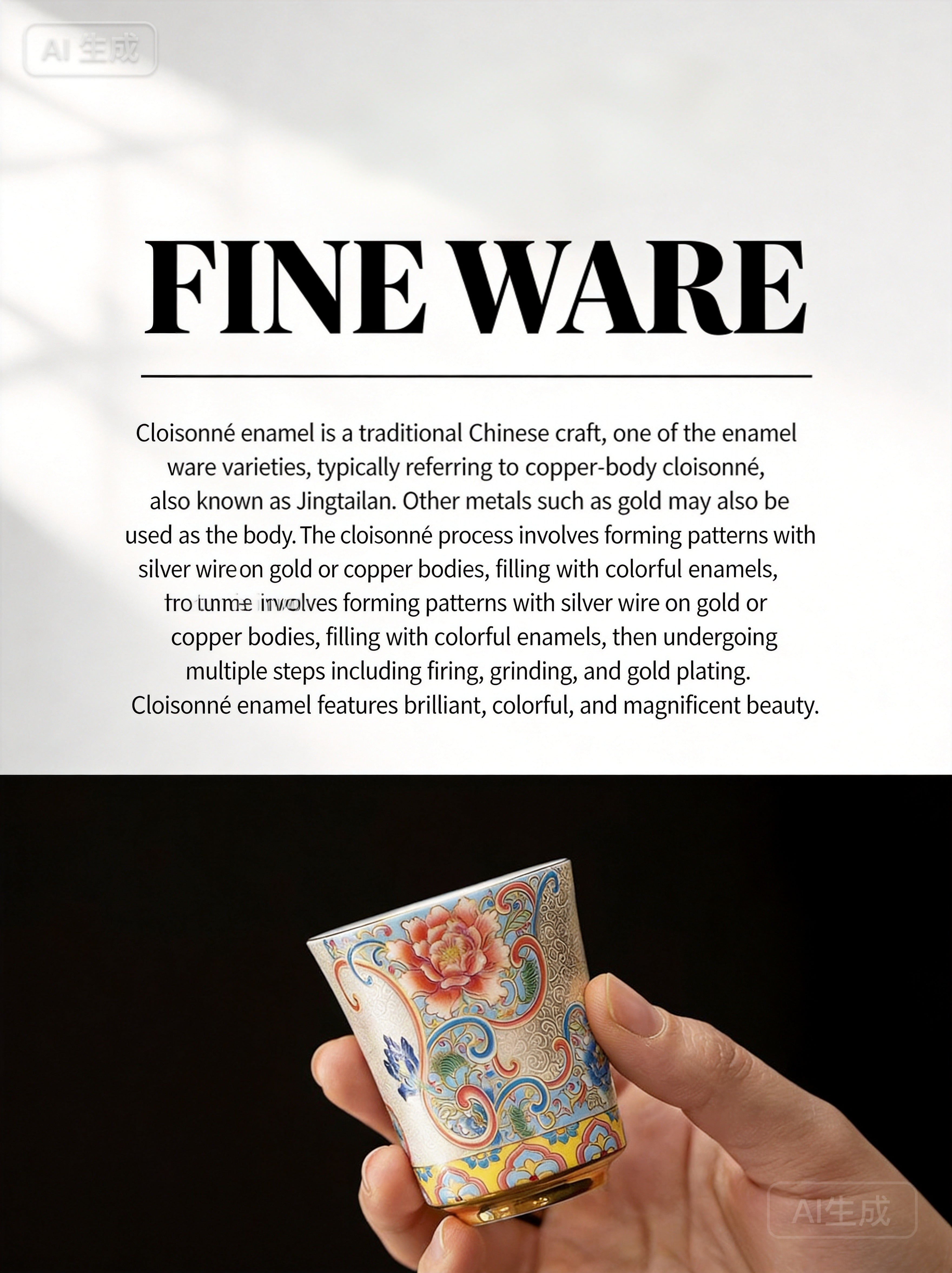 Exquisite Chinese Filigree Enamel Porcelain Cup