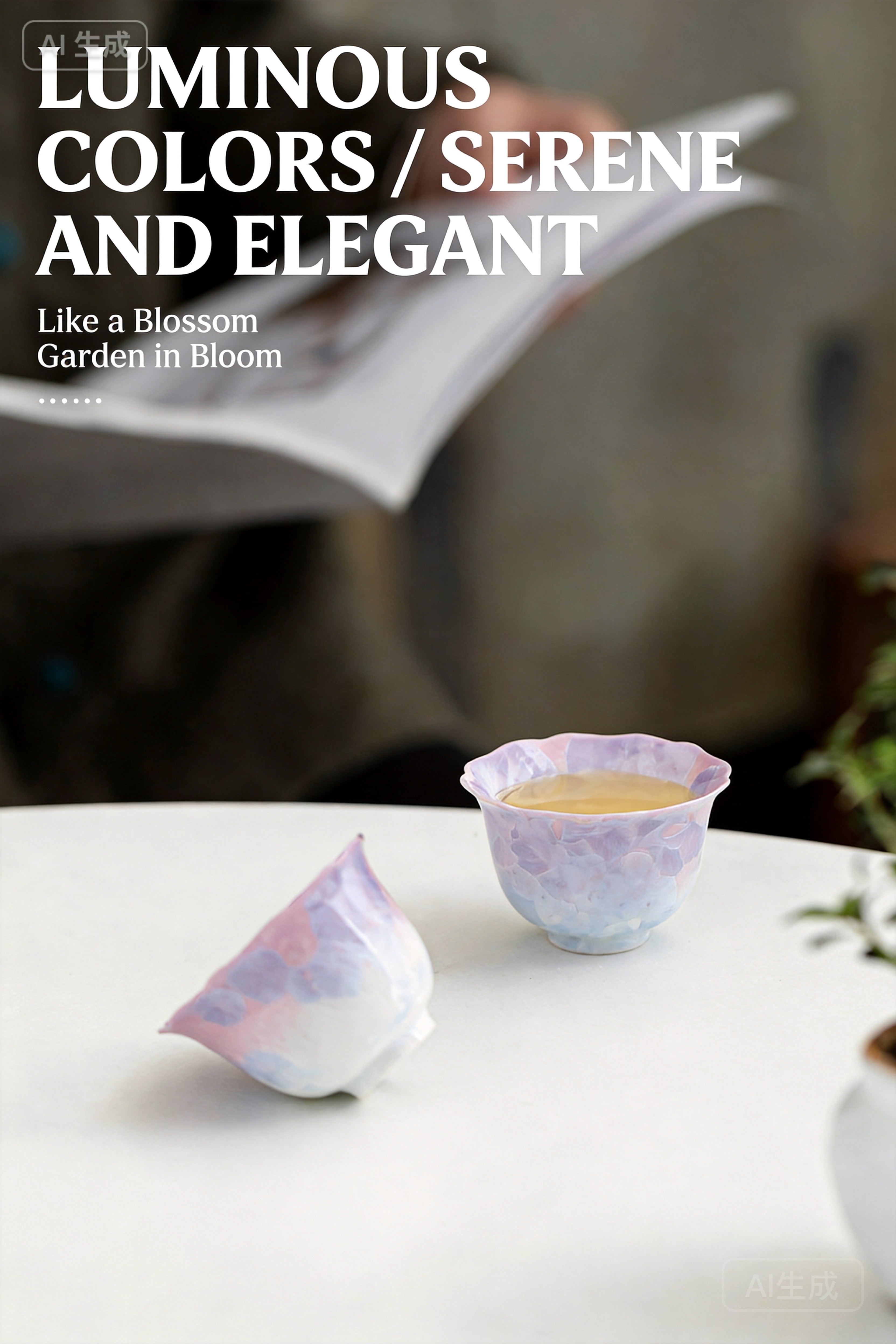 Kiln Crystal Glaze Scalloped Flared Tea Cup – Unique Gradient Pastel Gongfu Ware-11