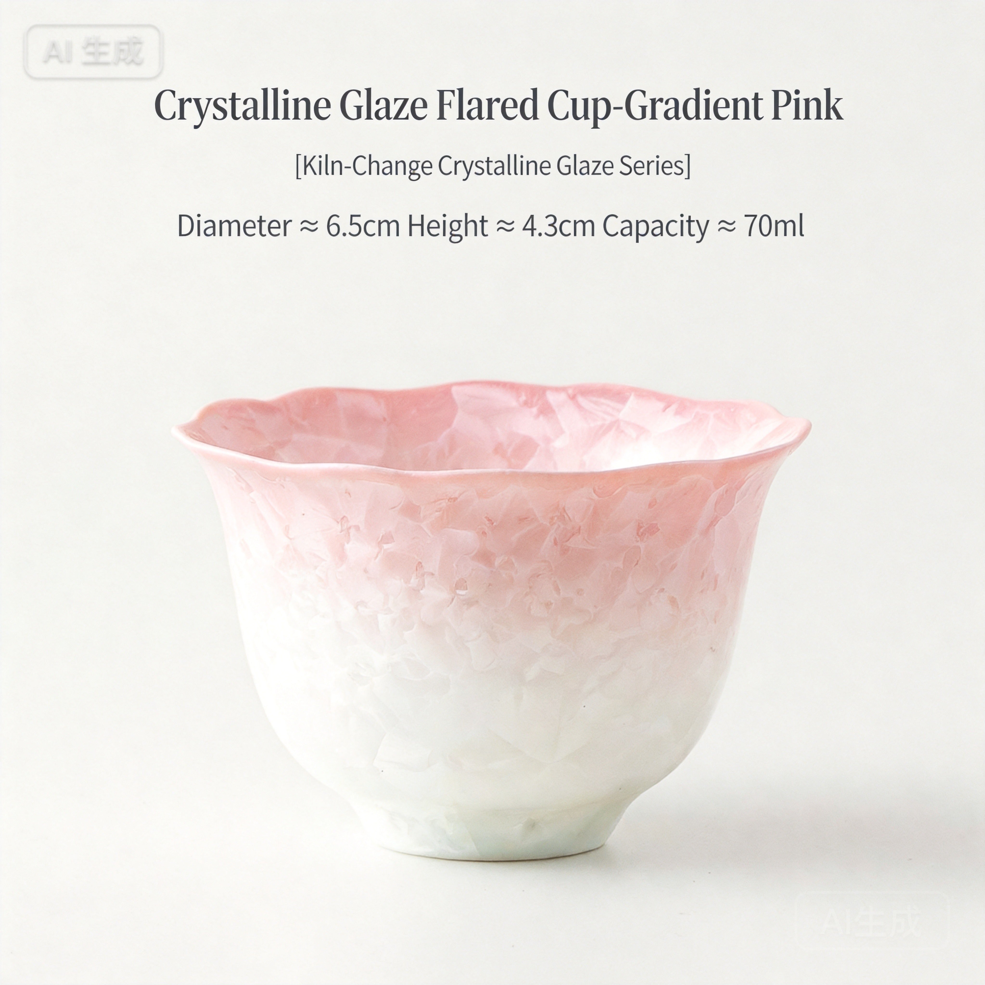 Kiln Crystal Glaze Scalloped Flared Tea Cup – Unique Gradient Pastel Gongfu Ware-4