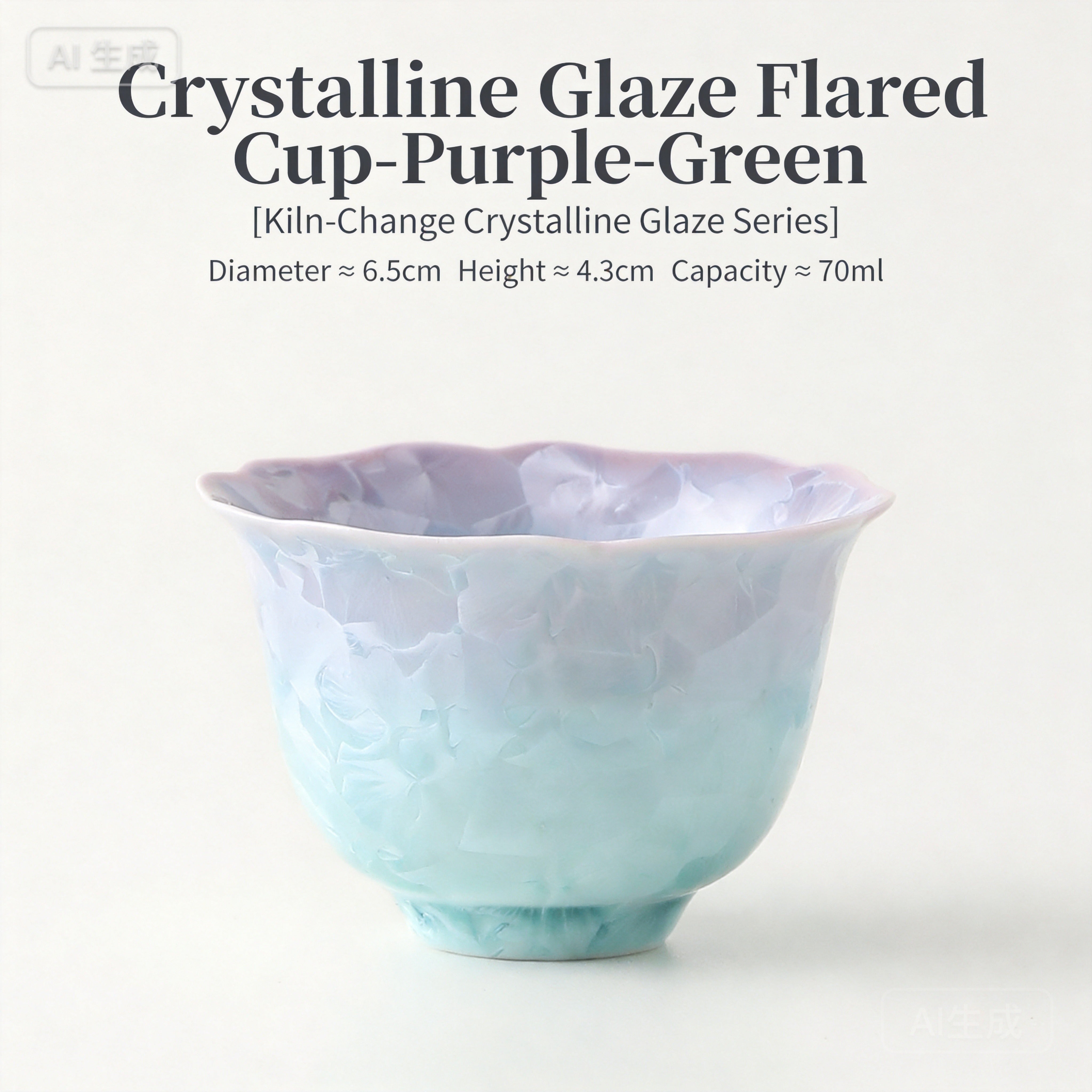 Kiln Crystal Glaze Scalloped Flared Tea Cup – Unique Gradient Pastel Gongfu Ware-5